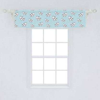 Lunarable Cows Window Valance, Repetitive Animal in Cartoon Style Farm Creatures, Curtain Valance for Kitchen Bedroom Decor with Rod Pocket, 54" X 12", Blue Pink