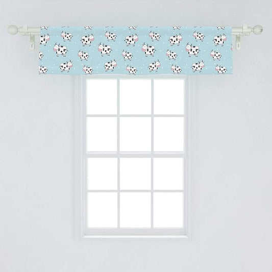 Lunarable Cows Window Valance, Repetitive Animal in Cartoon Style Farm Creatures, Curtain Valance for Kitchen Bedroom Decor with Rod Pocket, 54" X 12", Blue Pink