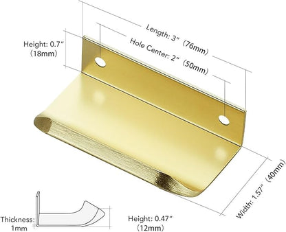 Ravinte Hardware 12 Pack Gold Cabinet Handles, 3 Inch (76mm) Finger Edge Pulls, 2 Inch Hole Center, Finger Pulls for Cabinets