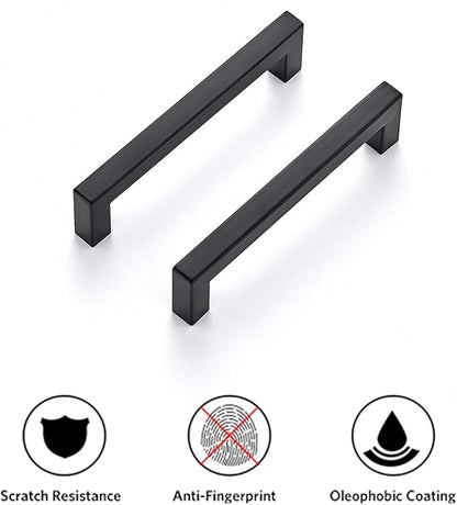 Ravinte 50 Pack Square Cabinets Cupboard Handles Matte Black Drawer Pulls Stainless Steel Kitchen Cabinet Hardware Drawer Handles 5 inch Hole Center