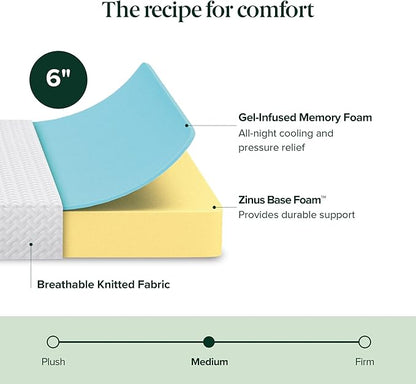 ZINUS 6 Inch Twin Cooling Essential Memory Foam Mattress [NewVersion], Fiberglass Free, Medium Feel, Breathable Cooling Layers, Certified Safe Materials