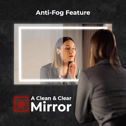Fab Glass and Mirror LED Mirror 48x30 Inches, Led Bathroom Mirror with Lights Front and Backlit Anti-Fog Memory Brightness, Three Color Options Frameless Wall Mounted Bathroom Vanity Mirrors
