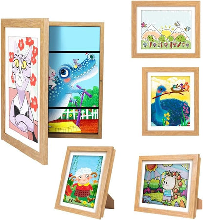 Kids Art Frames - Changeable Front Opening Holds 150, 10x12.5 Picture Frame for Displaying Kids' Artwork, Drawing, With Storage (White)