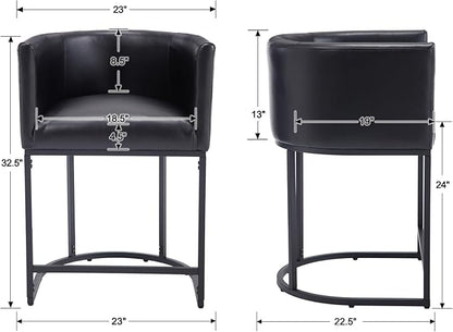Modern Counter Height PU Leather Upholstered Bar Stool, 24" Kitchen Counter Island Stools Bar Chairs with Black Metal Frame, Black