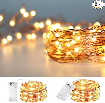 String Lights, Waterproof LED String Lights,2 Pack 20ft 60 LED Festival Decorations Crafting Battery Powered Copper Wire Starry Fairy Lights (Warm White)