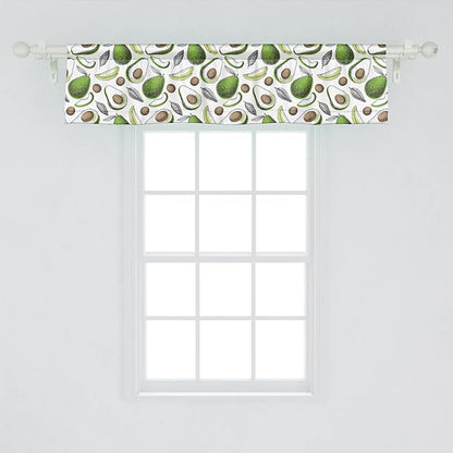 Lunarable Vegetables Window Valance Pack of 2, Tropical Avocado Leaves Detox Antioxidant Lifestyle Stay Young Print, Rod Pocket Curtain Valances for Kitchen Bedroom, 54" X 12", Lime Green White Cocoa
