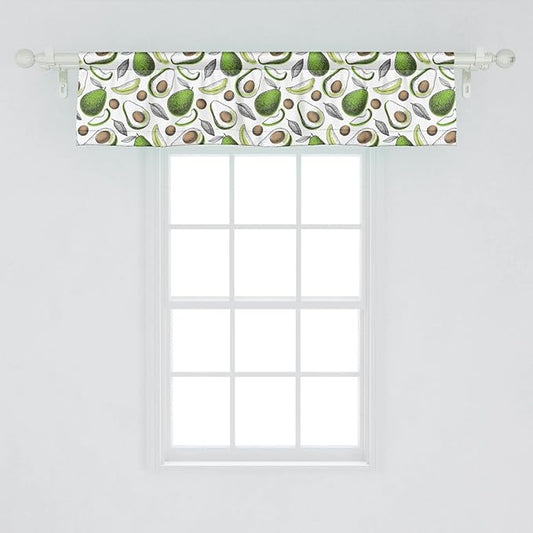 Lunarable Vegetables Window Valance Pack of 2, Tropical Avocado Leaves Detox Antioxidant Lifestyle Stay Young Print, Rod Pocket Curtain Valances for Kitchen Bedroom, 54" X 12", Lime Green White Cocoa