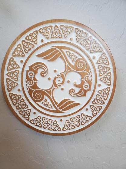 Wood Carved Viking Shield Wall Art Wall Hanging, Viking Wall Art, Scandinavian Decor Wall Art for Gift, Wall Hangings for Home Office Living Room Farmhouse 24" (White Glaze)