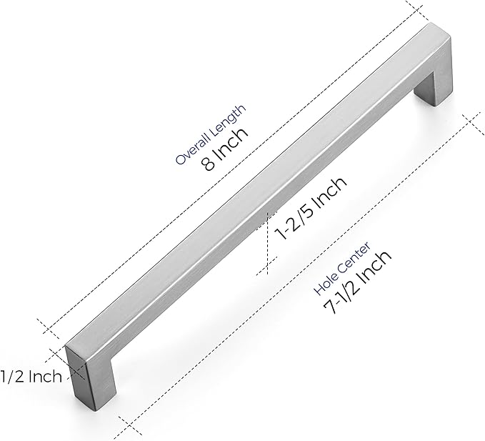 Ravinte 50 Pack 7-1/2 Inch Kitchen Square Cabinet Handles Satin Nickel Pulls Brushed Nickel Kitchen Cabinet Hardware Handles for Cupboard Drawer Pulls