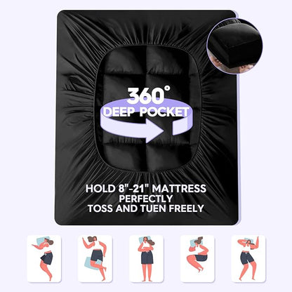 ABENE Mattress Topper for Back Pain Relief, Extra Thick Mattress Pad Pillowtop, Soft Mattress Protector Cover with 8"-21" Deep Pocket, Overfilled Down Alternative Filling (Black, California King)