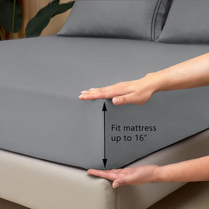 Mejoroom Twin Sheet Set - Hotel Collection Twin Sheets - Bedding Sheets & Pillowcases with Deep Pocket Fitted Sheet, Breathable, Wrinkle & Fade Resistant - 3 Piece(Gray)