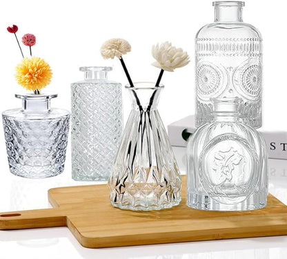 5 Pack Glass Bud Vases - Mini Glass Vases for Room Decor, Centerpieces, Shelf and Wedding Decor - NO Flowers