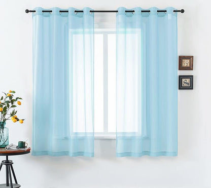 DUALIFE Sky Blue Voile Sheer Curtains Grommet,Look Semi Natural Light Flow Sheer Drapes,Elegant Solid Color Touch Soft Drapes, 52X72 Inch for Living Room Bedroom,Set of 2 Panels Baby Blue