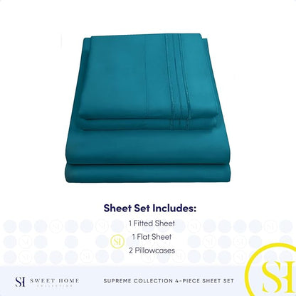 Queen Size Bed Sheets - Breathable Luxury Sheets with Full Elastic & Secure Corner Straps Built In - 1800 Supreme Collection Extra Soft Deep Pocket Bedding, Sheet Set, EXTRA DEEP pocket - Queen, Teal