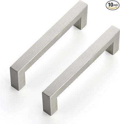 Ravinte 10 Pack 4-1/2 Inch Square Cabinet Handles - Satin Nickel and Brushed Nickel Drawer Pulls - Kitchen Cabinet Hardware