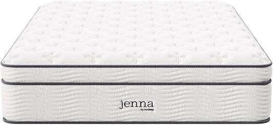 Modway Jenna 14” Innerspring and Memory Foam Queen Mattress With Individually Encased Coils, White