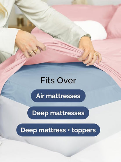 Extra Deep Twin Sheet Set - 4 Piece Breathable & Cooling Sheets - Hotel Luxury Bed Sheets Set - Easy & Secure Fit - Soft, Wrinkle Free & Comfy Sheets Set - Baby Pink Sheet Set with Extra Deep Pockets