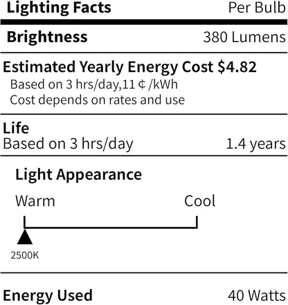 20-Pack E12 Candelabra Light Bulbs 40W Warm White 2500K, 380 Lumen Dimmable Chandeier Light Bulbs for Ceiling Fan, Pendants or Outdoor, B10 Clear Incandescent Candle Bulbs