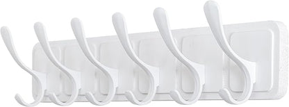SKOLOO Coat Rack Wall Mount - Scandi-Style Wooden Carved-Block Coat Hook, Wall Coat Hanger with 6 Hooks for Hanging Coats, Hats, Clothing, Scarfs, White