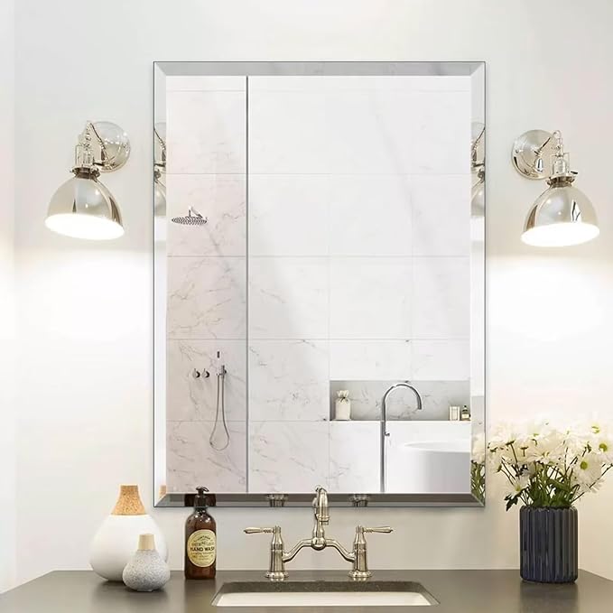 Frameless Mirror for Bathroom Vanity,20x30in Wall Mounted Mirrors for Over Sink Decorative Rectangular Frameless Mirror,With Polished Edge,Hangs Horizontally Or Vertically,Entryways,Room,Shatterproof