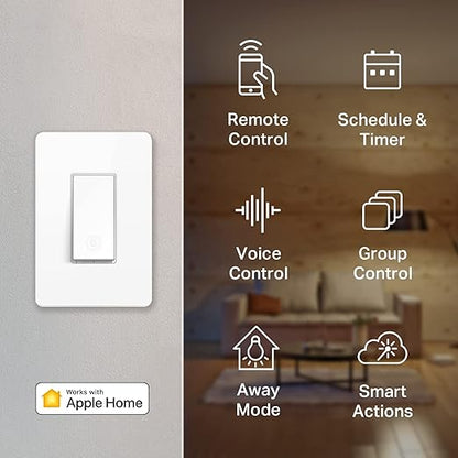 Kasa Apple HomeKit Smart Light Switch KS200P3, Single Pole, Neutral Wire Required, 2.4GHz Wi-Fi Light Switch Works with Siri, Alexa and Google Home, UL Certified, No Hub Required, White, 3-Pack