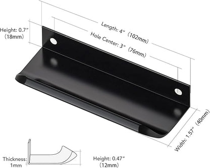 Ravinte Hardware 12 Pack Black Cabinet Handles, 4 Inch (102mm) Finger Edge Pulls, 3 Inch Hole Center, Finger Pulls for Cabinets