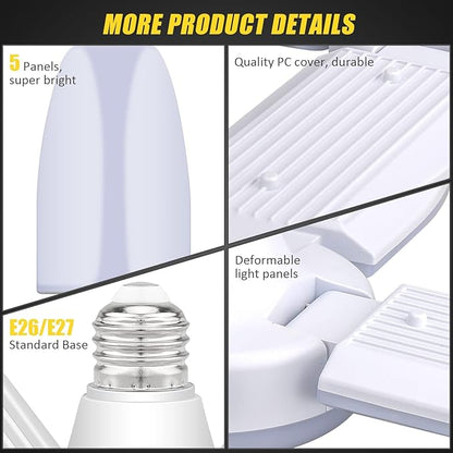 LED Garage Lights 2 Pack, 4 Foot Adjustable Ceiling Light, 6500k 8000LM Deformable E26/E27 Garage Lights for Shop, Basement, Workshop