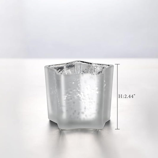 Letine 8pc Frosted White Star Tea Light Candle Holders - Mercury Glass Votive Holders for Wedding, Diwali, Fall & Holiday Decor - Elegant Starlight Vessels (2.44" Height, 1.45" Base)