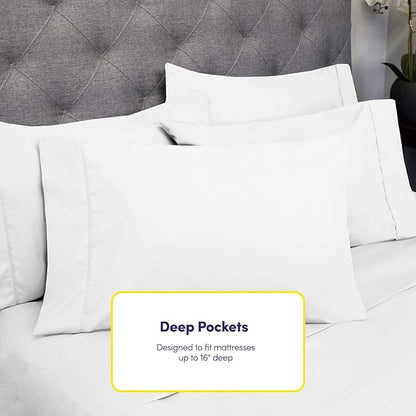 Cal King Size Bed Sheets - 6 Piece 1500 Supreme Collection Fine Brushed Microfiber Deep Pocket California King Sheet Set Bedding - 2 Extra Pillow Cases, Great Value, California King, White