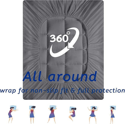 Queen Size Mattress Topper for Back Pain, Cooling Extra Thick Mattress Pad Cover with 8-21 inch Deep Pocket, Plush Pillow Top Mattress Topper Overfilled with Down Alternative, Queen Size, Dark Grey