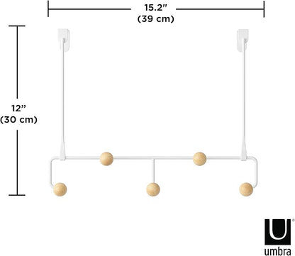 Umbra Estique Over The Door Coat Rack & Multi-Use Organizer, for Coats, Bags, Hats & More, Small, White/Natural (Pack of 3)