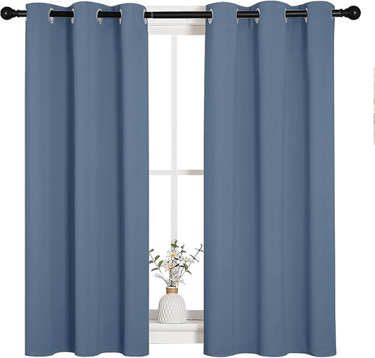 NICETOWN Kitchen Curtains Small Window Curtains & Drapes, Thermal Insulated Solid Grommet Panels for Cupboard, Loft, Cafe, Dining Room (Stone Blue, 34" W x 45" L, 2PCs)