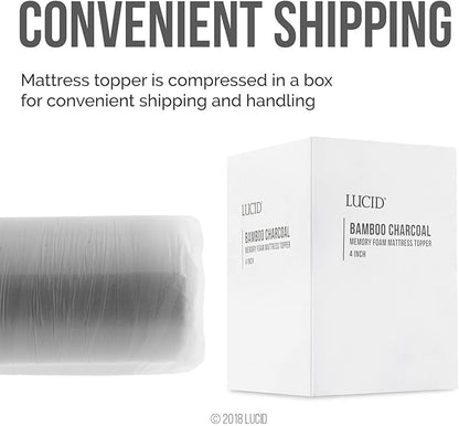 LUCID 4 Inch Bamboo Infused Memory Foam Mattress Topper - Queen Size – Cooling Ventilation – Pressure Relieving Bed Topper - Mattress Pad – CertiPur Certified