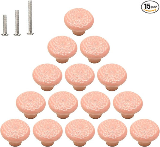 HUAMULAN 15 PCS Cabinet Knobs Glossy Ceramic Dresser Mushroom Table Drawer Cupboard Pull Furniture DIY Wardrobe Solid Color Vintage Handle,with 3 Size Mounting Screws