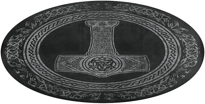 Norse Mythology Viking Thors Hammer Scandinavian Ultra Soft Non-Slip Area Rugs Indoor Coral Velvet Floor Mat Short Flannel Carpet for Living Room Bedroom Dining Room