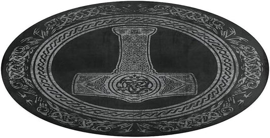 Norse Mythology Viking Thors Hammer Scandinavian Ultra Soft Non-Slip Area Rugs Indoor Coral Velvet Floor Mat Short Flannel Carpet for Living Room Bedroom Dining Room