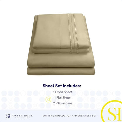 King Size Sheets - Breathable Luxury Bed Sheets with Full Elastic & Secure Corner Straps Built In - 1800 Supreme Collection Extra Soft Deep Pocket Bedding Set, Sheet Set, King, Sage