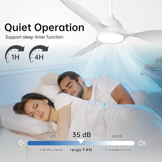 reiga 52 inch White Modern Ceiling Fans with Lights Remote Control, Quiet Reversible DC Motor, 3 Blade High Flow for Living Room Bedroom Farmhouse