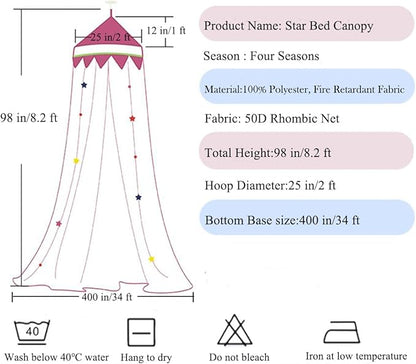 Bed Canopy with Lights,Bed Canopy for Girls Canopy Bed Curtains Girls Bedroom Decor for Twin to King Size Bed (Purple and Pink)