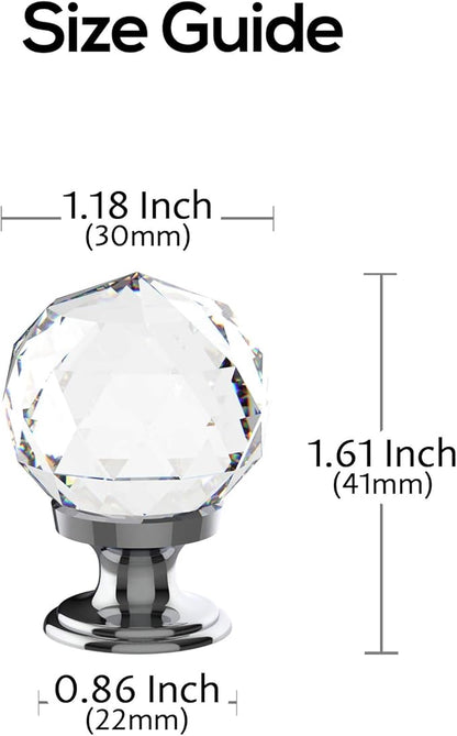 Alzassbg 6 Pack Clear Crystal with Chrome Plated Drawer Knobs, 1-1/5 Inch(30mm) Cabinet Knobs Round Diamond Crystal Knobs for Drawers AL1002CP