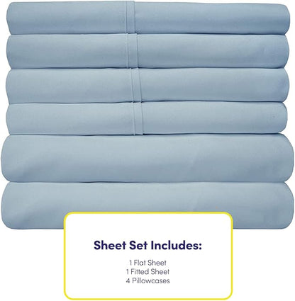King Size Bed Sheets - 6 Piece 1500 Supreme Collection Fine Brushed Microfiber Deep Pocket King Sheet Set Bedding - 2 Extra Pillow Cases, Great Value, King, Misty Blue