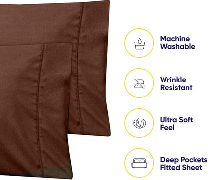 Full Size Bed Sheets - 6 Piece 1500 Supreme Collection Fine Brushed Microfiber Deep Pocket Full Sheet Set Bedding - 2 Extra Pillow Cases, Great Value, Full, Dobby Coffee
