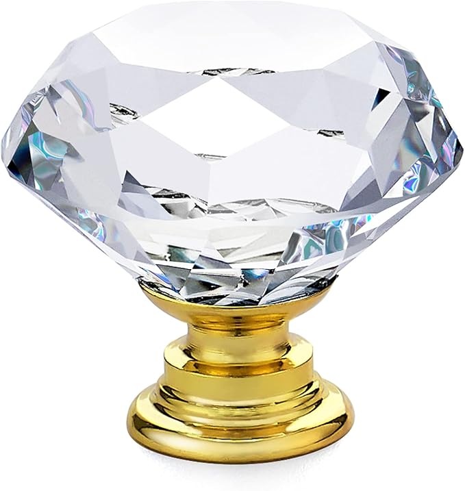 Ravinte 25 Pack Crystal Drawer Knobs - Glass Cabinet Knobs, Diamond Shaped, 30 mm with Gold Base