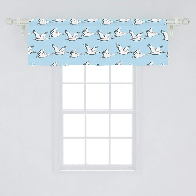 Lunarable Pelican Window Valance, Coastal Pattern with Flying Pelicans Waterfowl on Pale Blue Shade, Curtain Valance for Kitchen Bedroom Decor with Rod Pocket, 54" X 18", Blue Grey