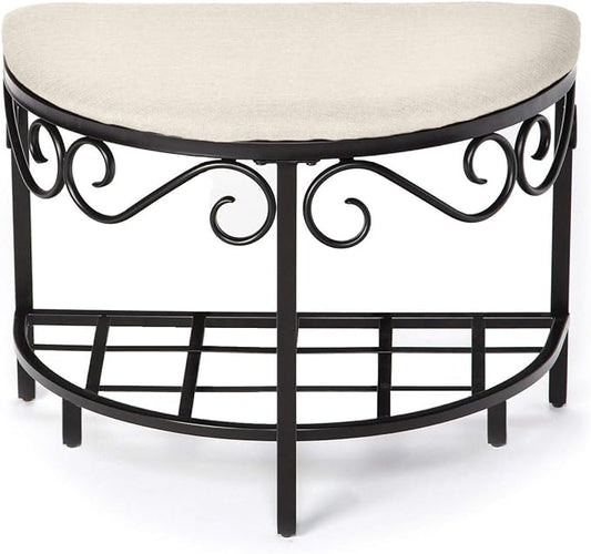 Mango Steam Half Moon Shoe Bench - Vanity Seat/Dressing Stool/Makeup Chair - White
