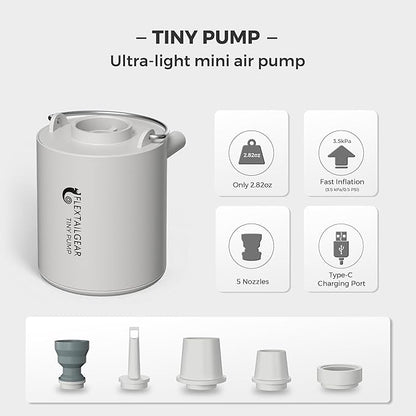 FLEXTAILGEAR Tiny Pump Portable Air Pump Ultra-Mini Air Pump with 1300mAh Battery USB Rechargeable to Inflate Deflate for Pool Floats Air Bed Air Mattress Swimming Ring Vacuum Storage Bags(Light Gray)