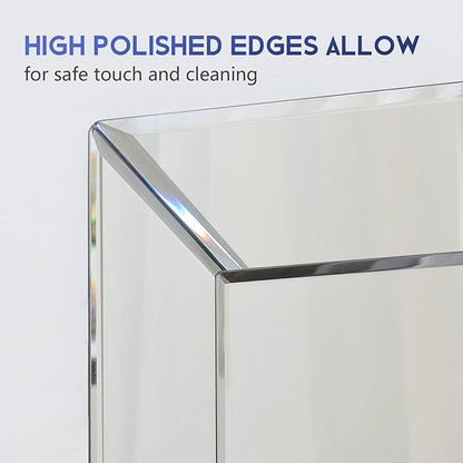 Pregaspor Mirror on Mirror Wall Mirror for Bathroom, 22" x 32" Rectangular Frameless Bathroom Vanity Mirrors for Wall, Polished Beveled Edge Decorative Mirrors for Living Room, Washroom and Bedroom