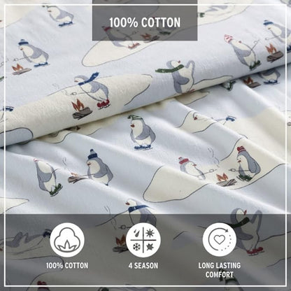 Eddie Bauer - Full Sheets, Cotton Flannel Bedding Set, Brushed For Extra Softness, Cozy Home Decor (Skating Penguin, Full)