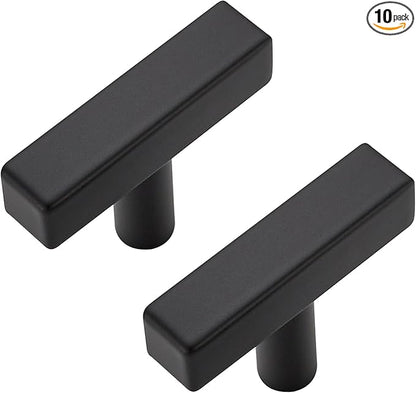 10 Pack Black Cabinet Knobs - Sqaure Bar Cabinet Pulls Matte Black Knobs for Kitchen Drawer Stainless Steel Dresser Hardware 2in Length Single Hole