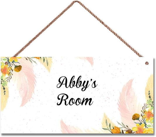 Personalized Signs Watercolor Painting Sign For Kids Room Custom Name Door Flowers Wall Art Decor for Little Man Cave Floral Nursery Art Plate For Boys Room Girls Bedroom